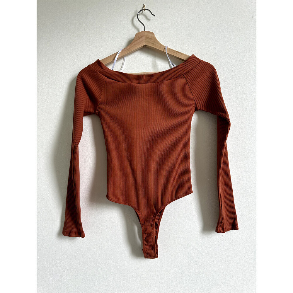 LULUS Lilyth Off The Shoulder Ribbed Bodysuit In Rust Size S - Picture 13 of 13
